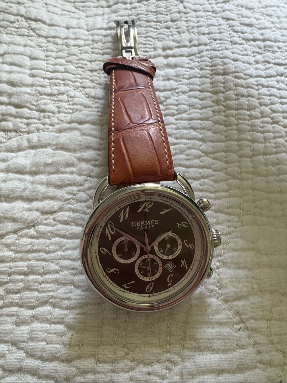 Hermès Arceau Chronograph AR4.910 Brown Dial 43mm Steel Automatic Watch